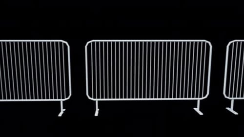 Minimalist white fence barriers arrows direction flow motion black background vector