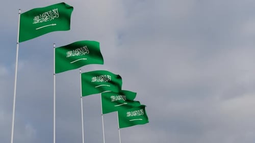 Animated Saudia Arabia Flags Waving In The Wind With a Sky Blue Background