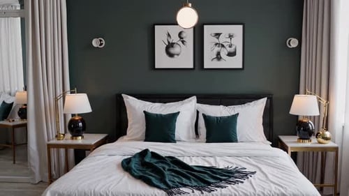 Elegant Bedroom Interior Design with Bed and Pillows