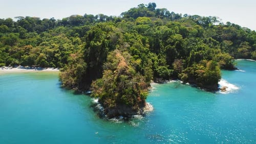 Lush Green Headland at Playa Biesanz Surrounded By Blue Ocean in Costa Rica
