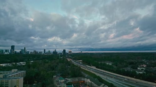Cars Travel By The Roads Of Atlanta, Georgia, USA - Aerial Drone Shot