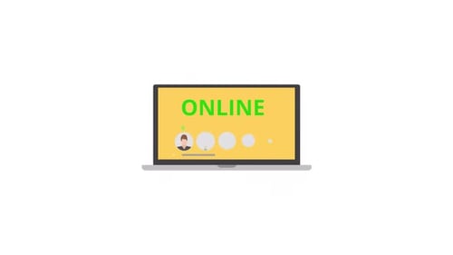 Flat Animation of Online Video Meeting on Laptop