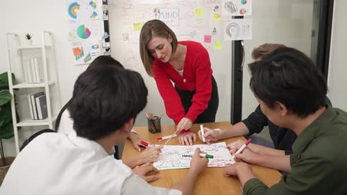 Team Brainstorming Mind Map at Office Table