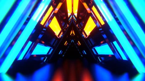 Blue And Orange Triangle Strobe Neon Sci Fi Tunnel Background Vj Loop I 4K