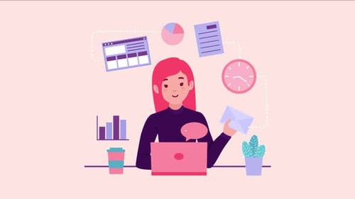 A Woman Working In A Pink Office 4K