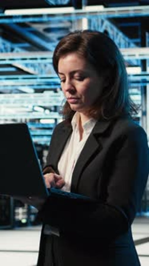 Vertical Video Data Center System Administrator Using AR Tech to Conduct Security Audit