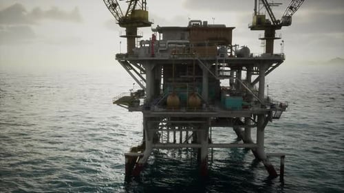 Rusting Oil Rig Platform Amidst the Ocean