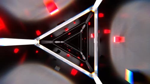 Red And White Abstract Triangular Corridor With Shimmering Cubes Background Vj Loop I 4K