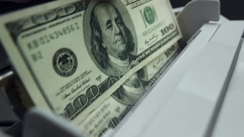 Money counting equipment for paper money calculation. mechanism for bank financial operations.