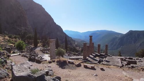 Delphi Temple Ruins in Greece on a Sunny Day