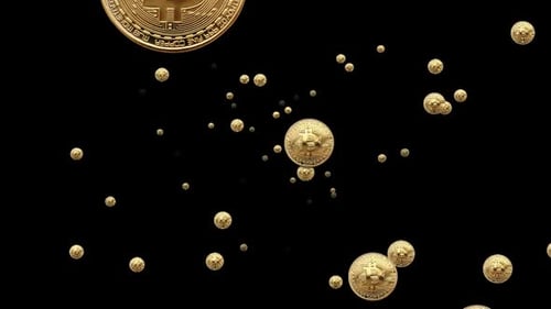 Golden Bitcoin Cryptocurrency Coins Flying Animation Loop