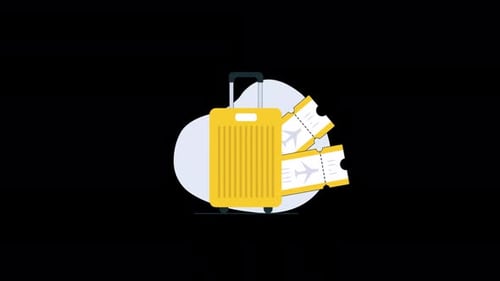 Flat Design Travel Suitcase with Airplane Tickets Animation