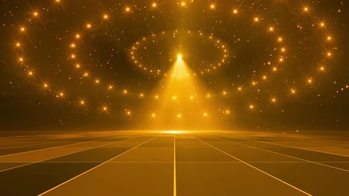 Golden Stage Spotlight and Grid Floor with Particle Effects