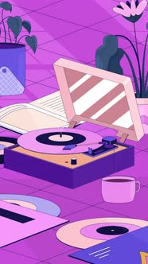 Vinyl lounge lofi retro music vertical animation