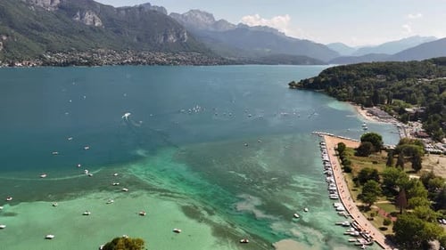 Aerial view of Lake Annecy with its stunning blue waters near Annecy, France