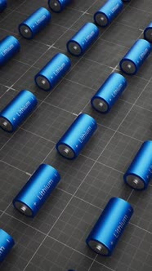 Moving Blue Lithium Batteries Grid Background Animation