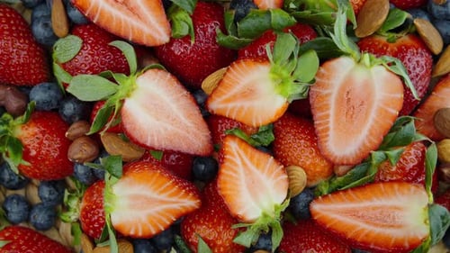 Close Up of Strawberries, Blueberries, and Almonds