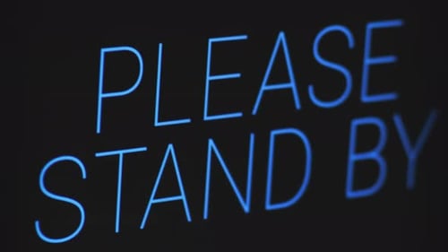 Background with noise and text PLEASE STAND BY.