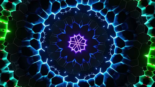 Pulsierende Hexagonwellen im Kaleidoskop-Stil. Animation in einer Schleife