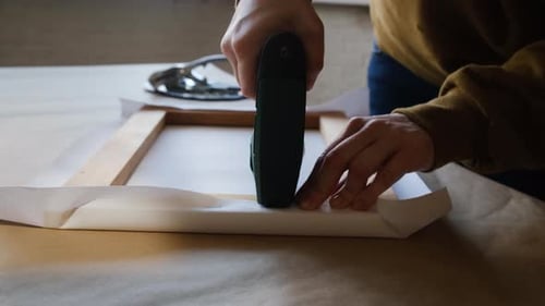 Canvas Stretching and Stapling on Wooden Frame