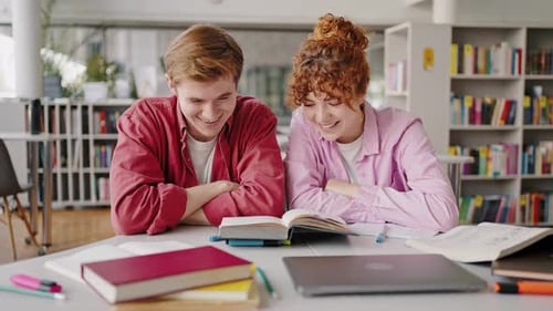 Students Studying Together in a Library