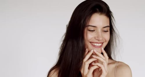 Smiling Woman Beauty Portrait With Long Dark Hair