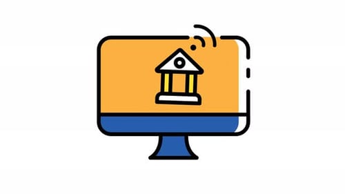 online money transaction with monitor animation icon video symbol illustration design