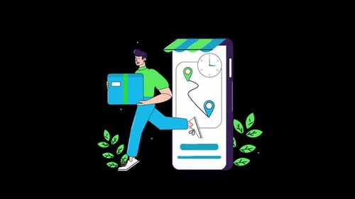 Mobile Delivery Tracking App with Courier Flat Design Animation