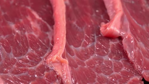 Thin Raw Beef and Tender Veal Close Up. Advertising Meat Range, Suitable for Butcheries, Retail