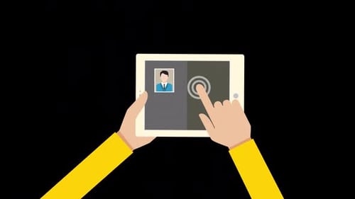 Animated Flat Design of Hands Interacting with a Tablet Profile