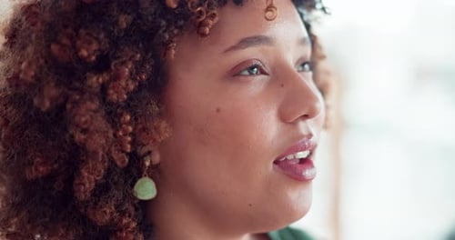 Relax, peace and woman breathing for relaxation, harmony and mindful wellness in the office