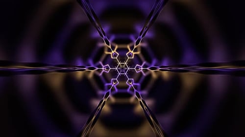 Purple And Yellow Digital Neon Geometric Infinite Cyber Tunnel Background Vj Loop In 4K
