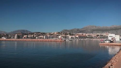 Rows of white yachts moored in marina.