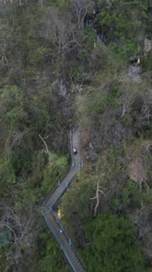 Vidéo par drone du magnifique temple rupestre du Tigre au sommet de la montagne