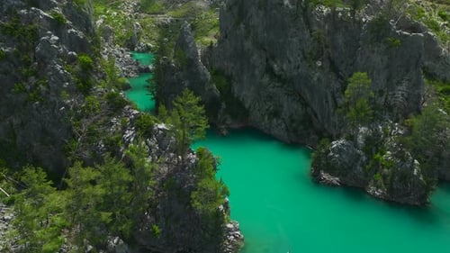 Aerial Video of Large Green Canyon in Nature