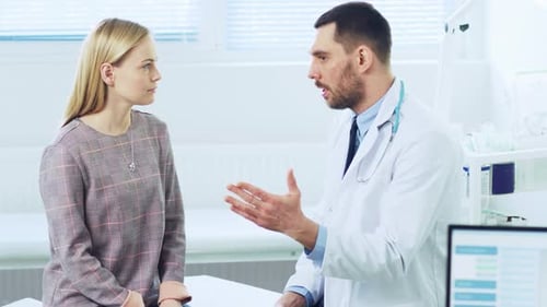 Beautiful Female Visits Doctor's Office, They Discuss Her Health and Other Medical Issues. Modern M