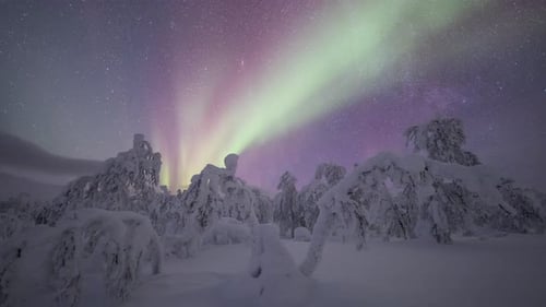 Time lapse of Northern lights in Pallas Yllastunturi National Park, Lapland, Finland
