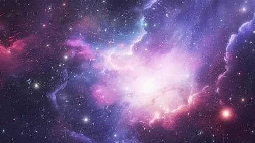 Flying Through Abstract Colorful Space Nebula and Starfield