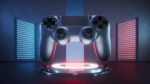 Futuristic 3D Game Controller on Neon Pedestal Animation