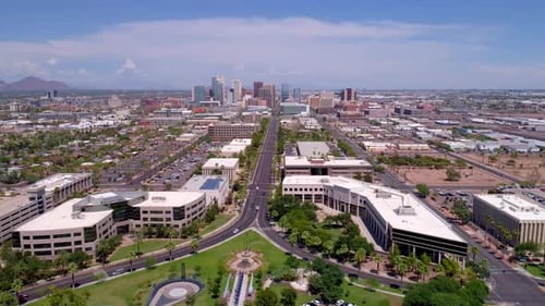 Aerial Drone Video of Memorial Park and Phoenix Skyline