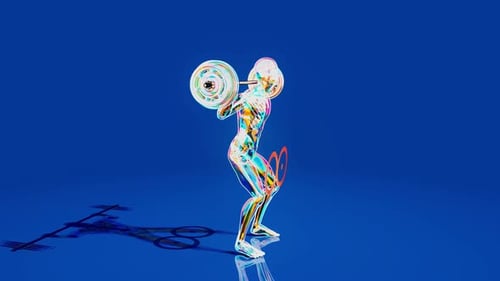 Futuristic 3D Human Anatomy Squat Barbell Exercise Animation