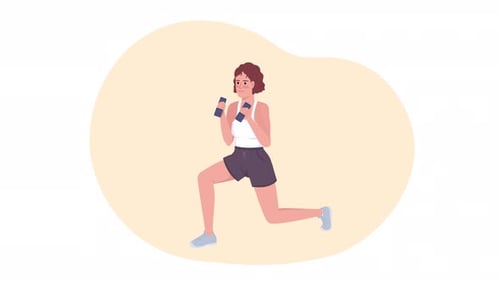 Fitness Animation of Woman Doing Dumbbell Lunges