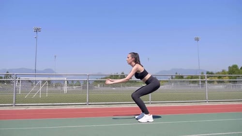 Fitness Woman Doing Warm Up Exercises At Outdoors Stadium - wide