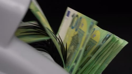 Money Counting Machine Counts Euro Currency