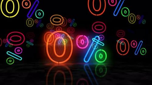 Vibrant Neon Zero Percent Symbols Loop Background Animation