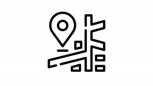 Animated Map and Location Pin Line Art Icon