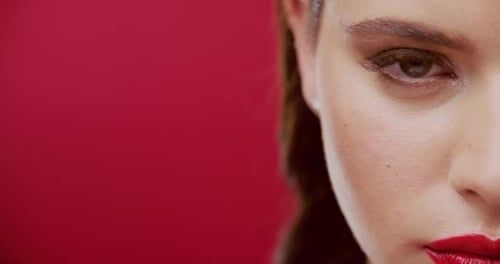 Dramatic Eye Makeup and Red Lipstick Close-Up