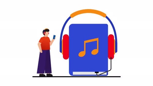 Flat Design Animation of a Person Listening to an Audiobook