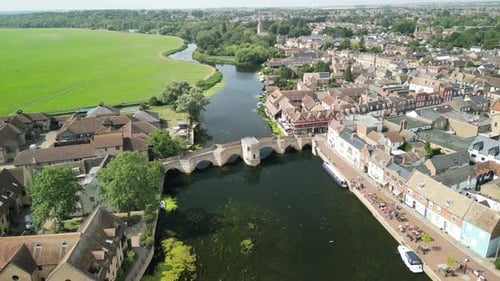 Aerial view of bridge and the river, United Kingdom.