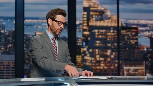 Smiling Newscaster Reporting Newscast Multimedia Channel Closeup Daily News